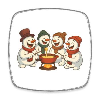 Wintermänner um ein savoyisches Fondue - Viereckiger Kühlschrankmagnet - Weiß - Vorne