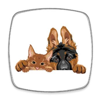Mignon chien chiot berger allemand et chat roux - Magnet carré - blanc - Devant