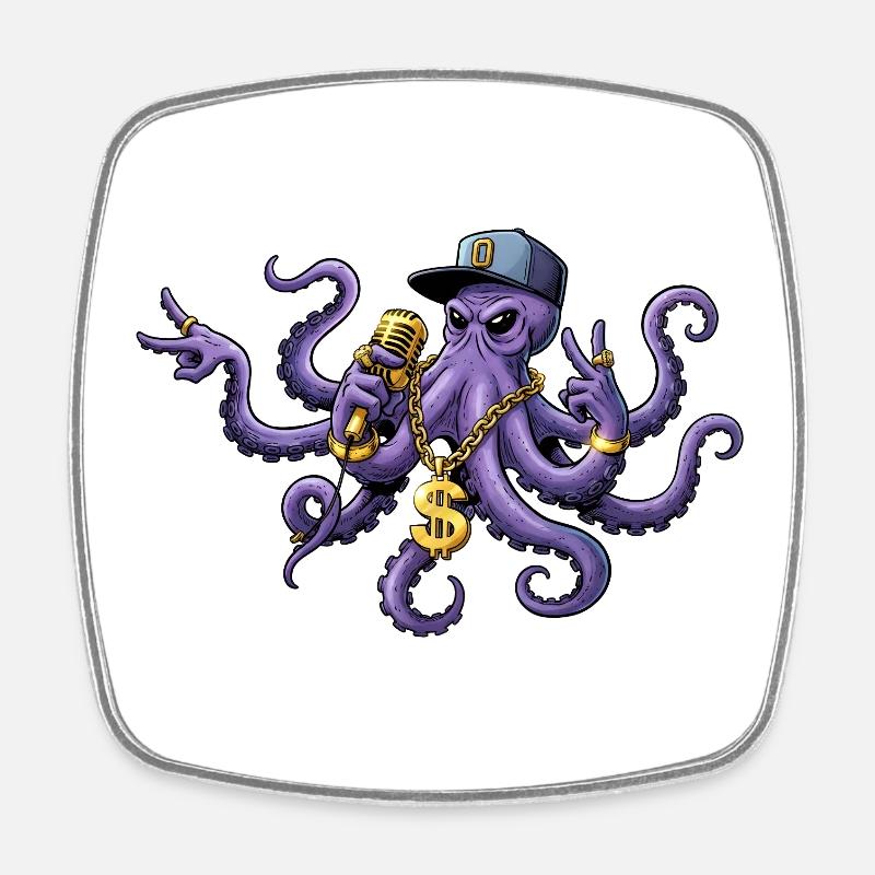 Octopus Rapper with Gold Chain - Square fridge magnet - white