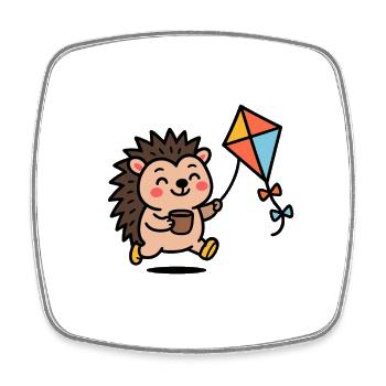 Hedgehog with kite and cup - Square fridge magnet - white - Front