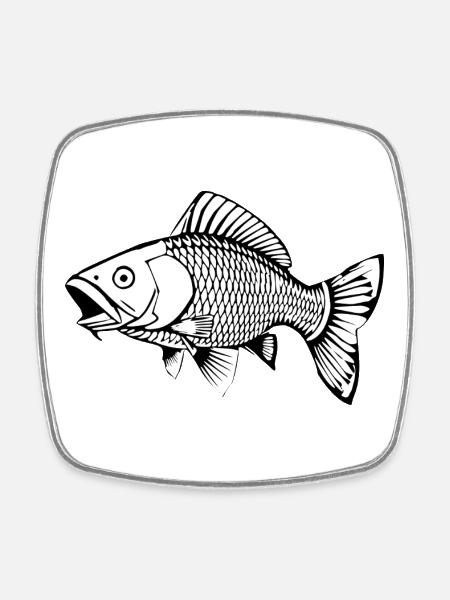 Poisson carpe noire et blanche T-shirt cadeau Angler - Magnet carré - blanc