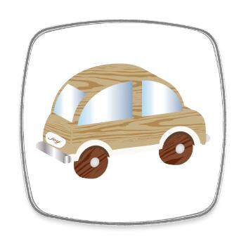 Toy car in wood look – nostalgic motif - Square fridge magnet - white - Front