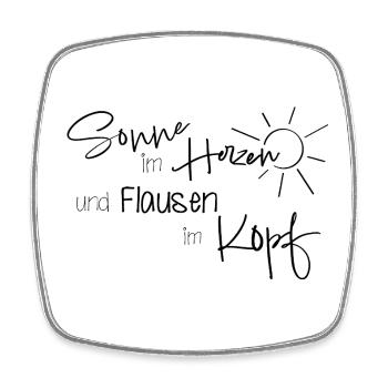 Sun in the heart & fluff in the head – saying - Square fridge magnet - white - Front