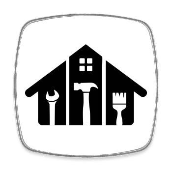 Haus & Handwerk – Hammer Pinsel Werkzeug - Viereckiger Kühlschrankmagnet - Weiß - Vorne