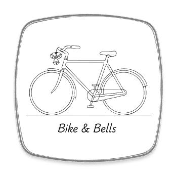 Dessin au trait de vélo et de cloches - Magnet carré - blanc - Devant