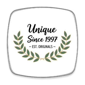 Unique depuis 1997 – Design vintage classique - Magnet carré - blanc - Devant
