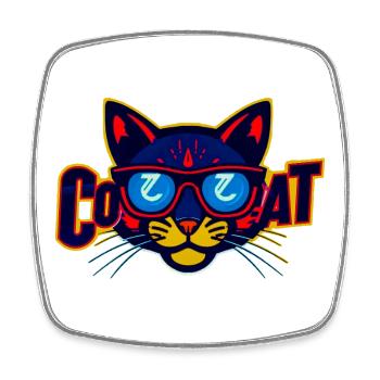 Neon Katzenlogo mit Sonnenbrille - Viereckiger Kühlschrankmagnet - Weiß - Vorne