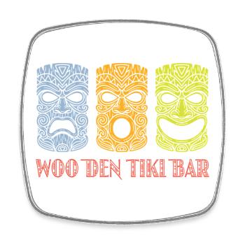 Masques en bois Tiki Bar, design Tiki Retro Exotica - Magnet carré - blanc - Devant