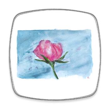 Watercolor Rose on Sky Blue - Square fridge magnet - white - Front