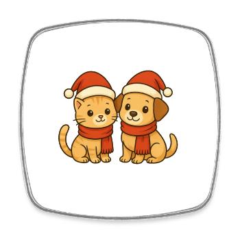 Weihnachts Duo Haustierfreunde - Viereckiger Kühlschrankmagnet - Weiß - Vorne