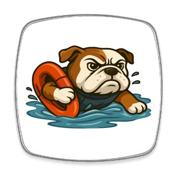 Rescue Bulldog-Maskottchen mit Wasserring - Viereckiger Kühlschrankmagnet - Weiß - Vorne