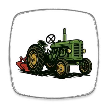 Green tractor in the light of agriculture - Square fridge magnet - white - Front