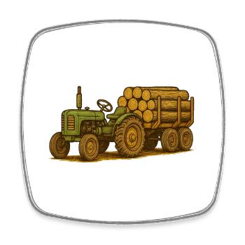 Grüner Traktor mit Holzbett - Viereckiger Kühlschrankmagnet - Weiß - Vorne