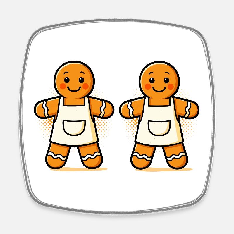 Gingerbread men with apron - Square fridge magnet - white