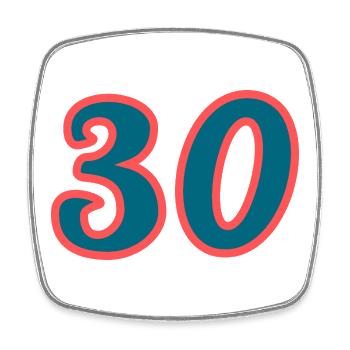 30. 30 ANS. 30e ANNIVERSAIRE. ANNIVERSAIRE 30 ANS. - Magnet carré - blanc - Devant