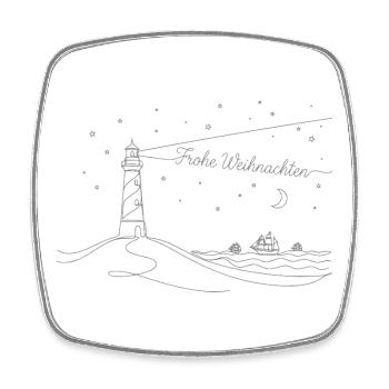 Joyeux Noël, phare, mer et plage - Magnet carré - blanc - Devant
