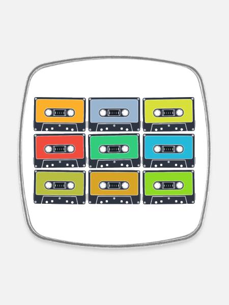 Retro Cassettes in Color - Square fridge magnet - white
