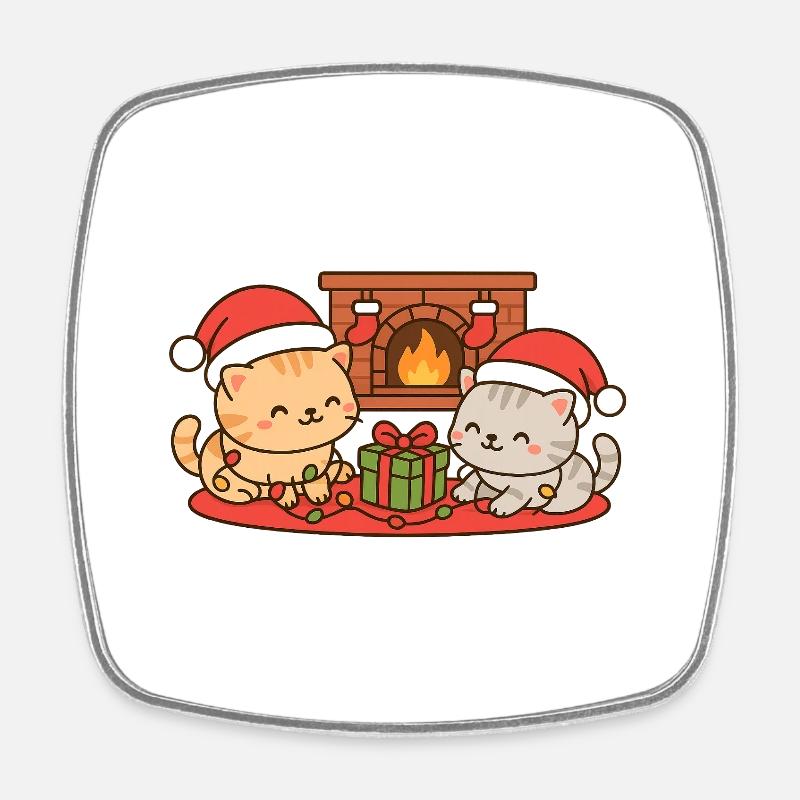 2 kittens open their presents on Christmas Eve - Square fridge magnet - white