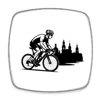 Des cyclistes en course devant la silhouette de Dresde - Magnet carré - blanc - Devant
