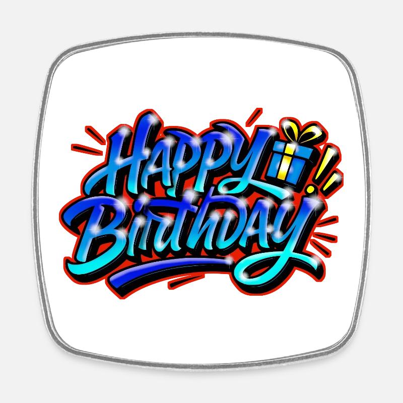 Happy Birthday Graffiti BLUE RED - Square fridge magnet - white