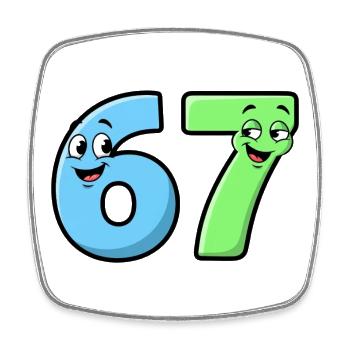 6 7 Mèmes – Numéros de dessin animé drôles - Magnet carré - blanc - Devant
