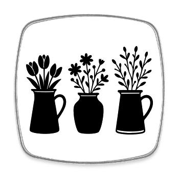 Drei Vasen mit Blumen – Frühlingsmotiv - Viereckiger Kühlschrankmagnet - Weiß - Vorne