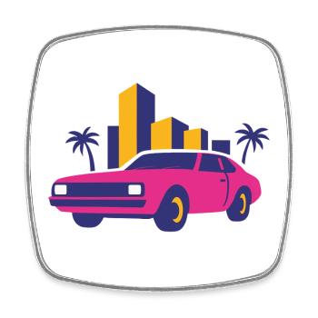 Retro Neon Skyline Limousine - Square fridge magnet - white - Front