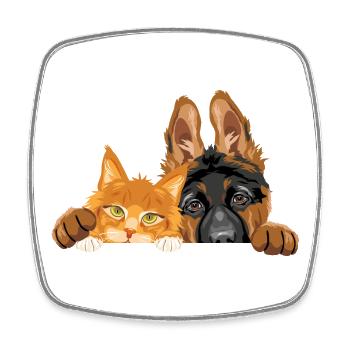 Cute German Shepherd puppy dog and Maine Coon cat - Square fridge magnet - white - Front