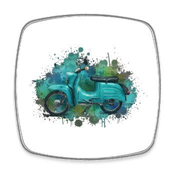 Grünes DDR Ost-Moped Schwalbe Aquarell – Retro - Viereckiger Kühlschrankmagnet - Weiß - Vorne