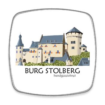 Burg Stolberg, Eifel, Mittelalter Handzeichnung  - Viereckiger Kühlschrankmagnet - Weiß - Vorne