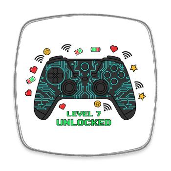 Level 7 Unlocked Gamer Controller - Viereckiger Kühlschrankmagnet - Weiß - Vorne