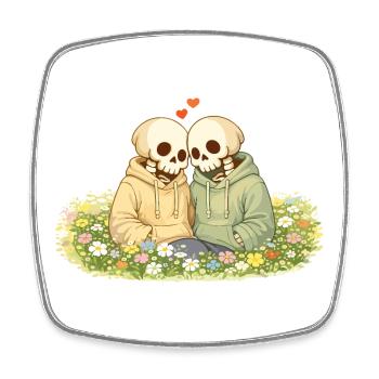 Cozy Skelett Paar auf Blumenwiese – Nähe - Viereckiger Kühlschrankmagnet - Weiß - Vorne