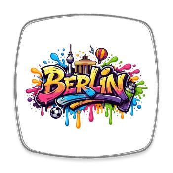 Berlin Graffiti Lettering with Colour Effects - Square fridge magnet - white - Front
