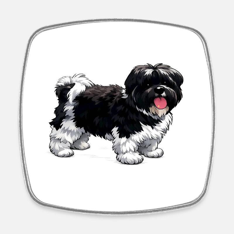 Tecknad_Shih_Tzu_med_tungan_ute - Square fridge magnet - white