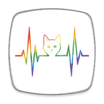 Regenbogenkatze mit Pulsherzlinie - Viereckiger Kühlschrankmagnet - Weiß - Vorne