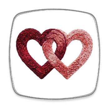 Two Valentine's Day Hearts Embroidered Look (Printed) - Square fridge magnet - white - Front