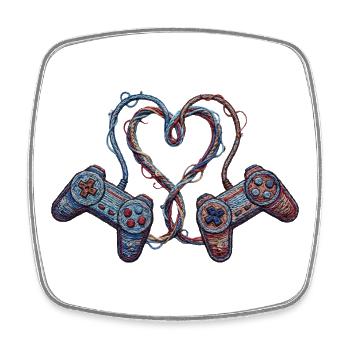 Gamer-Liebe im bestickten Look (gedruckt) - Viereckiger Kühlschrankmagnet - Weiß - Vorne