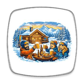Après ski hut – winter holiday with friends - Square fridge magnet - white - Front