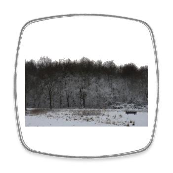 Winter park bench in a snowy landscape - Square fridge magnet - white - Front