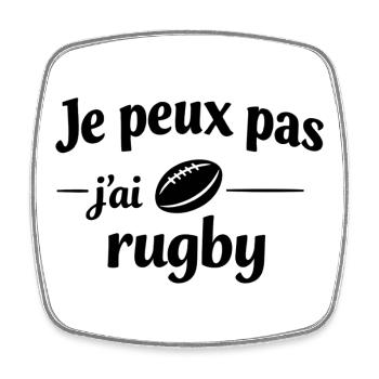 Je peux pas j’ai rugby – Humour sport et passion  - Magnet carré - blanc - Devant