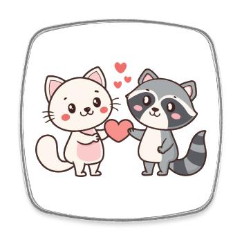 Cat Raccoon Duo Cuddle and Love - Square fridge magnet - white - Front