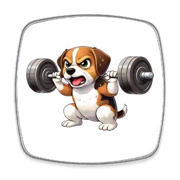 Beagle Workout Bodybuilding Barbell Training Motiv - Viereckiger Kühlschrankmagnet - Weiß - Vorne