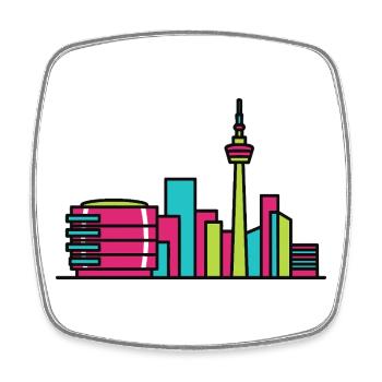 Birmingham City Skyline Library Modern Line Art - Square fridge magnet - white - Front