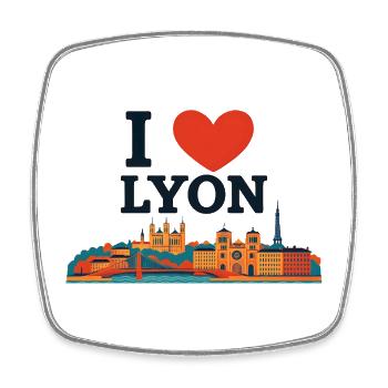 I Love Lyon – Bunte Skyline - Viereckiger Kühlschrankmagnet - Weiß - Vorne