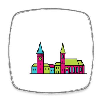 Wels City Skyline Lederer Turm Moderne Linienzeichnung - Viereckiger Kühlschrankmagnet - Weiß - Vorne