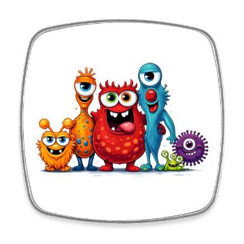 Bunte Monster Familie im Cartoon Stil  - Viereckiger Kühlschrankmagnet - Weiß - Vorne