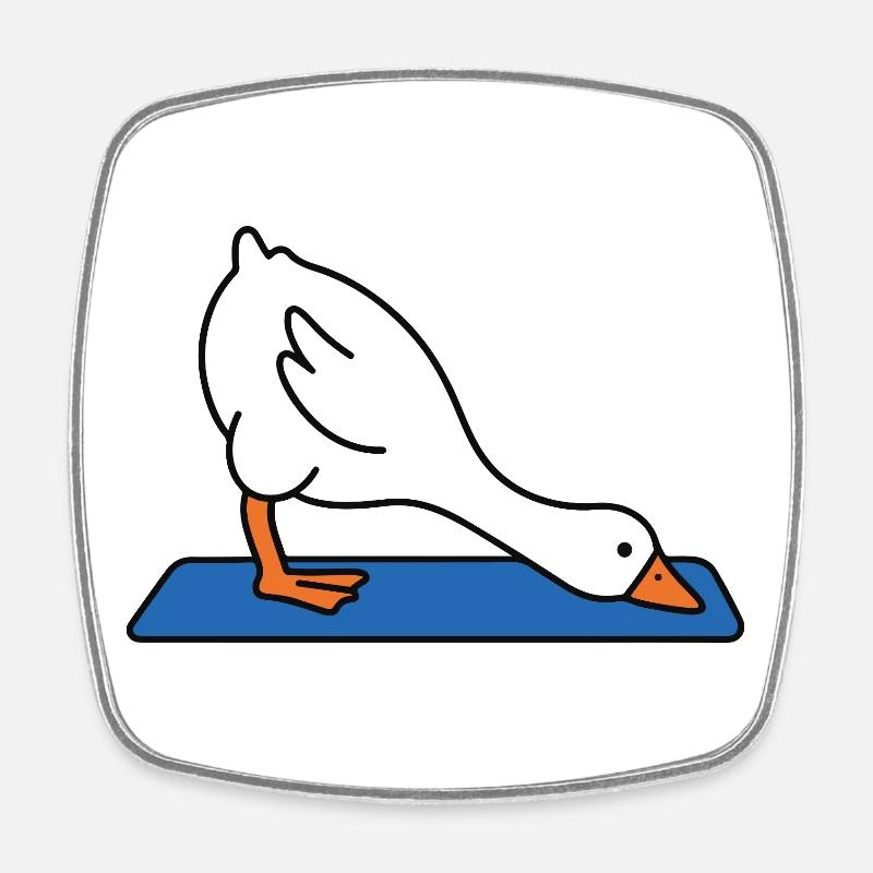 Duck in stretch mode on mat yoga - Square fridge magnet - white