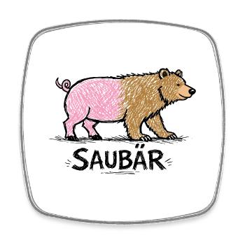 Ours sanglier – Jeu de mots drôle sur les animaux avec illustration - Magnet carré - blanc - Devant