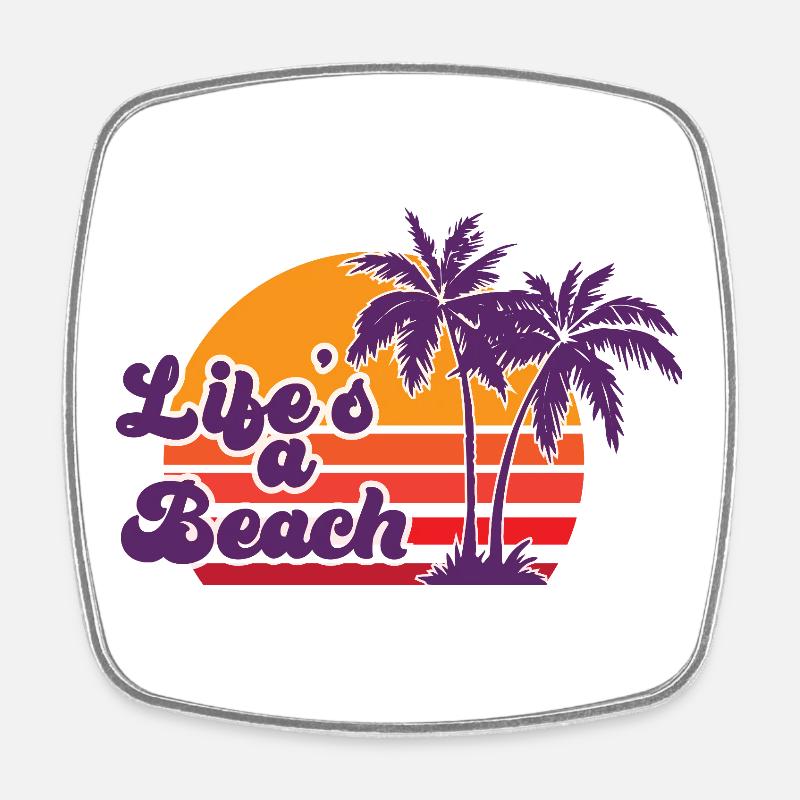 Life is a Beach Sunset with Palms - Square fridge magnet - white
