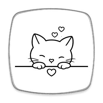 Cute Cat with Hearts | Sweet Love Line Art - Viereckiger Kühlschrankmagnet - Weiß - Vorne